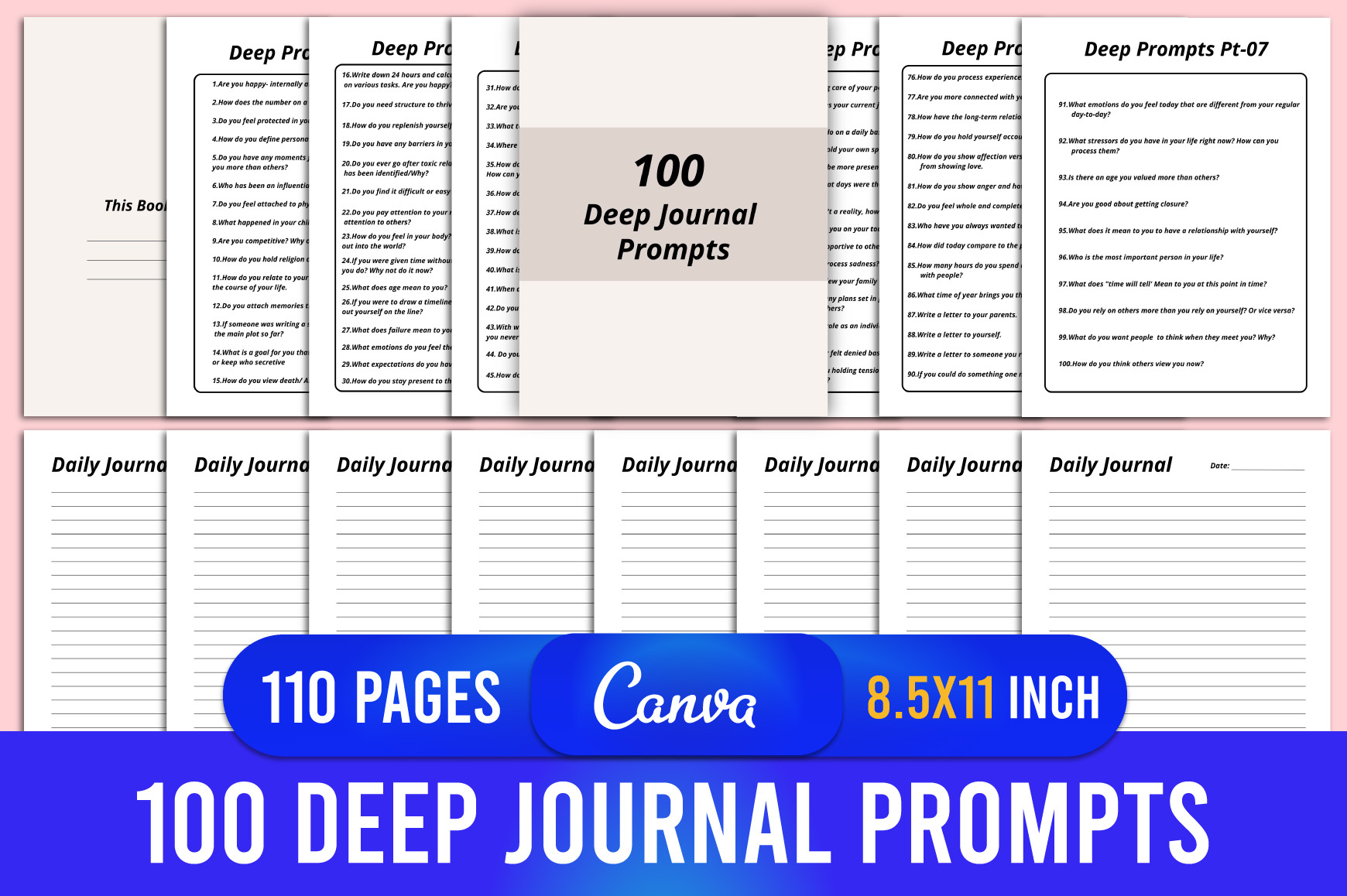 100 Deep Journal Prompts Canva KDP