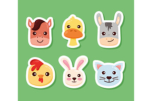 six farm animals heads, an Animal Illustration by studiogstock