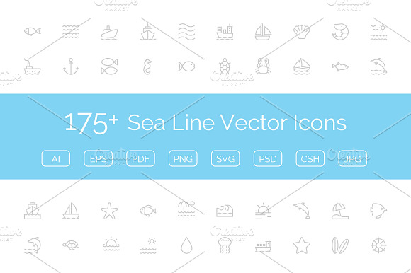 175 Sea Line Vector Icons