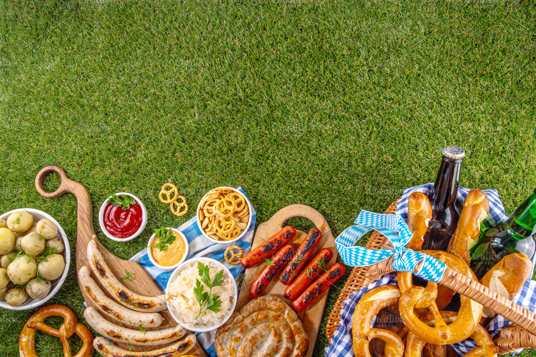 Oktoberfest picnic and barbecue food, Oktoberfest bavarian party, a Food & Drink Photo by Rimma