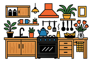 Cozy kitchen interior with modern, an Object Illustration by ZinetroN