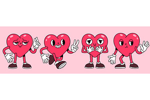 Cartoon groovy heart characters, an Illustration by art PVP - market