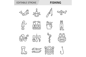 Fishing line icon set, an Outline Icon by ElineDesign