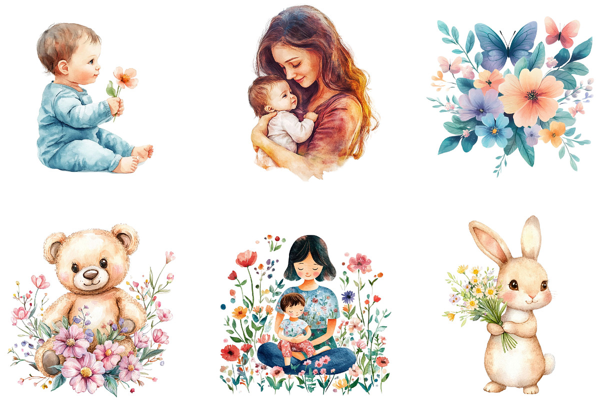 Watercolor Happy Mother's Day, a Seasonal Illustration by Designking (Photo 4 of 5)