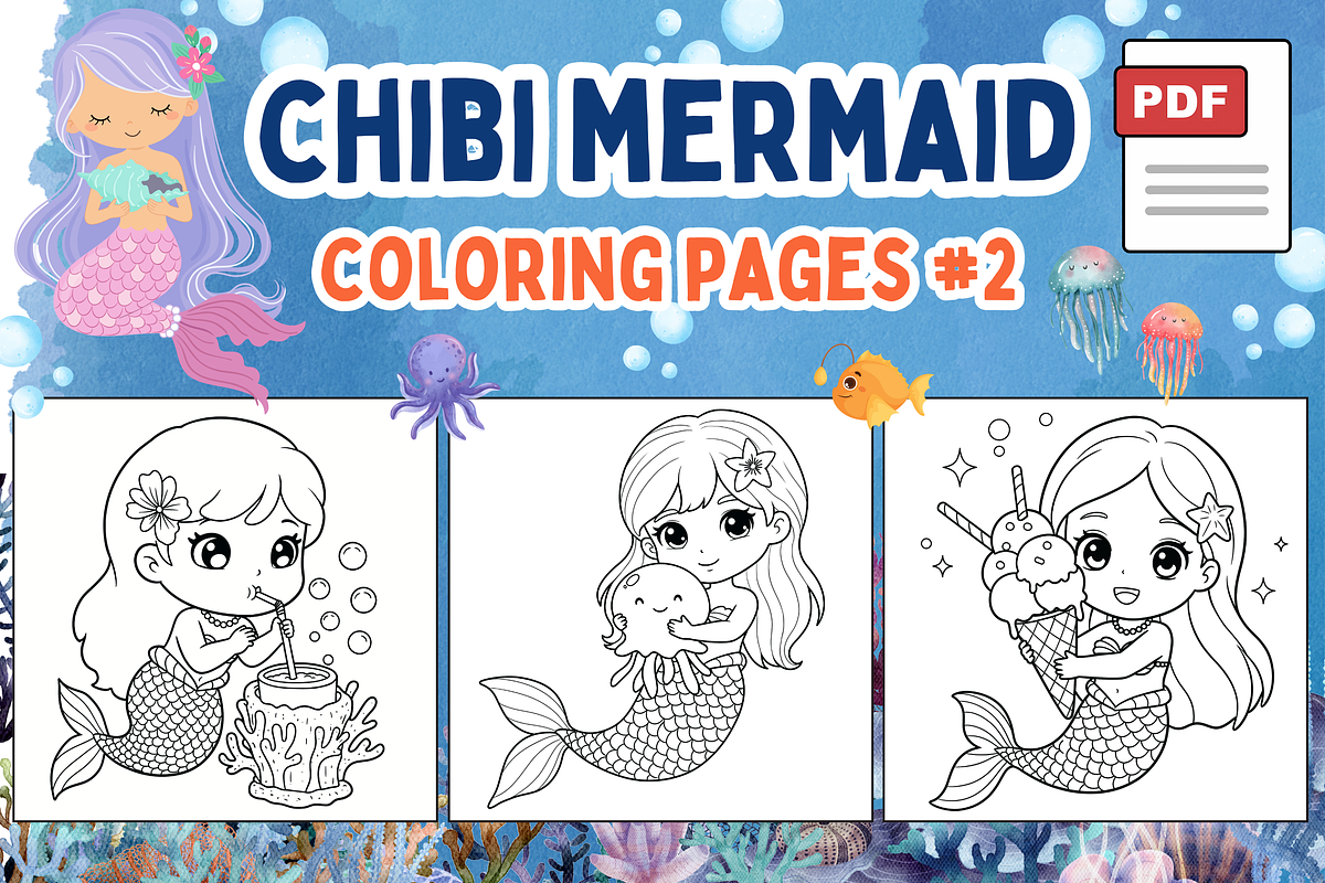 Chibi Mermaid Coloring Pages #2, a Person Illustration by Inkivelle Studio
