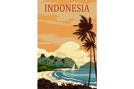 Travel poster Indonesia tropical, a Seasonal Illustration by Vector_Up