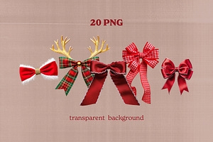 20 Realistic Christmas Bows PNG Pack