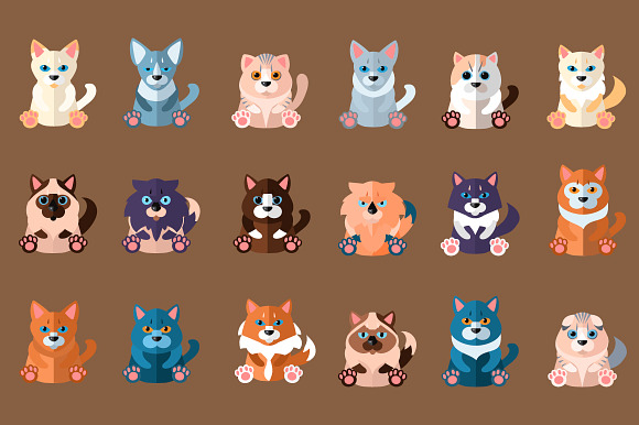 Cats Different Breed Flat Style