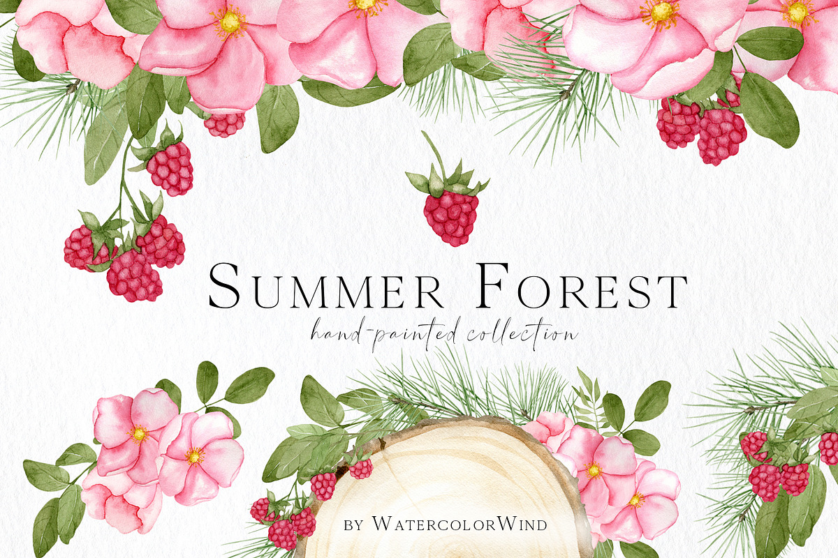 Forest Floral Clipart with Raspberry, an Illustration by WatercolorWind (Photo 1 of 14)