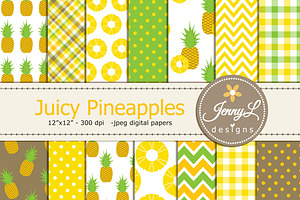Juicy Pineapples Digital Papers, a Pattern Graphic by JennyL Designs