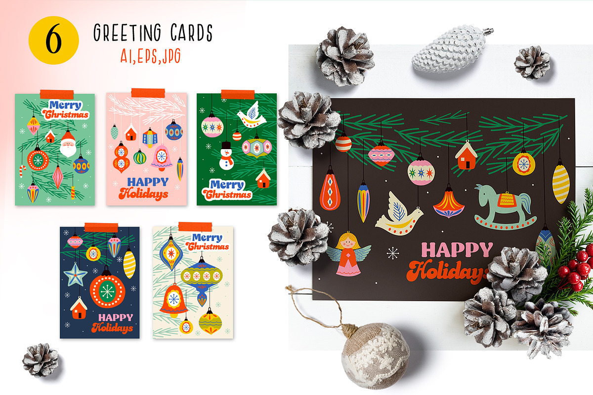 Retro Christmas ornaments, a Decorative Illustration by NataKa (Photo 3 of 10)