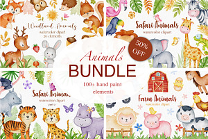 Watercolor Animals Bundle 50 OFF