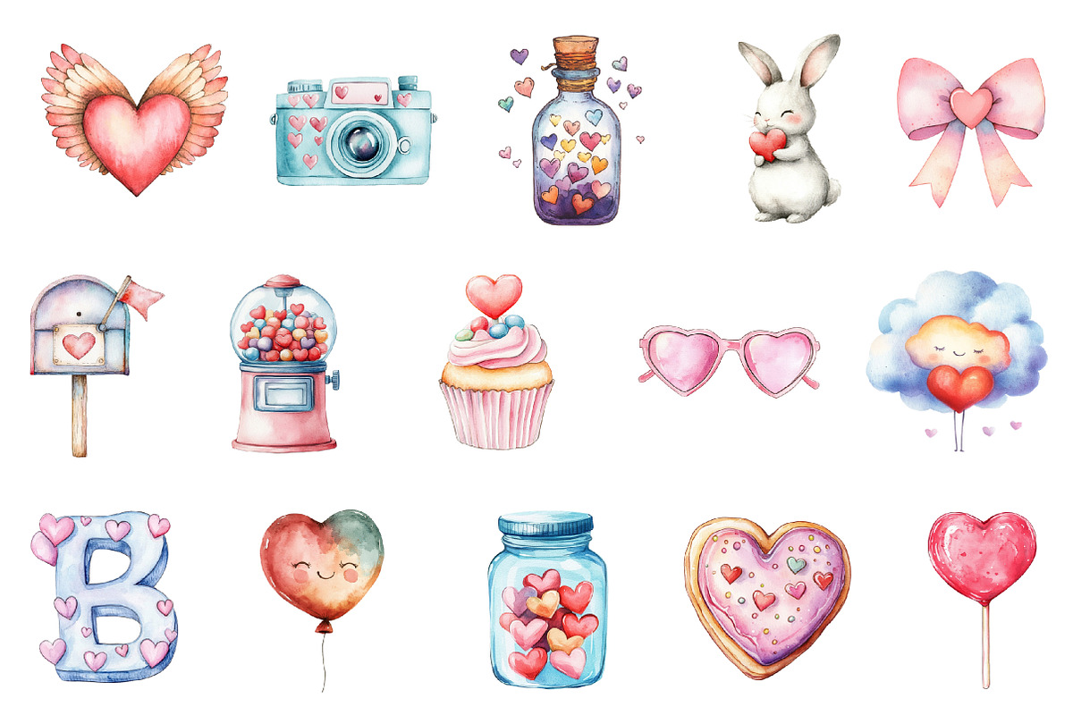 Kawaii Valentine's Clipart, an Illustration by designcity5 (Photo 2 of 5)