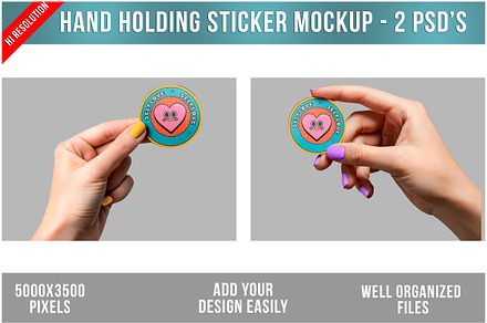 Woman's Holding Sticker Mockup PSD, an Advertising Mockup by Bruno's Shop