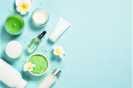 Spa background at blue, flat lay., a Health & Medical Photo by Nadia-nb