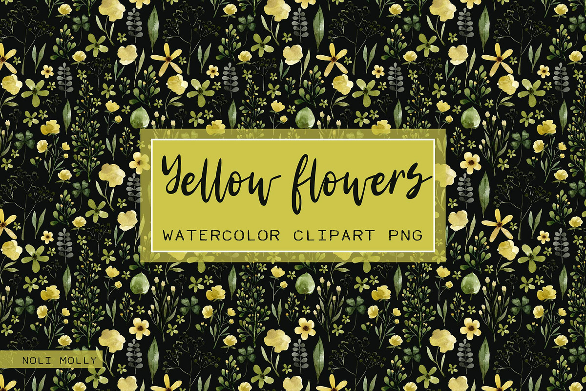 Yellow flowers. Watercolor set., an Illustration by Noli Molly Store (Photo 1 of 8)