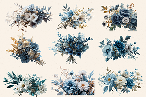 DUSTY BLUE BOHO FLORAL CLIPART