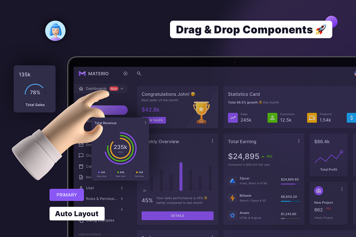 Materio – Admin Dashboard UI Kit, an UI Kit Template by themeselection (Photo 1 of 7)