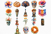 Watercolor Day of the Dead Clipart, an Illustration by Craft Nest (Thumbnail 5 of 6)