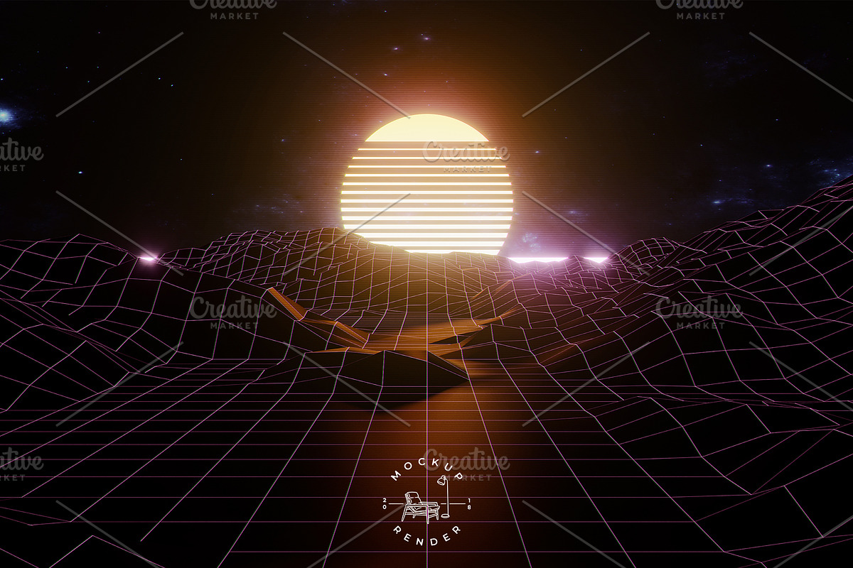 Cybernetic Synthwave Wallpaper, an Illustration by MockupRender (Photo 1 of 2)