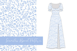 Ditsy Toile Floral - Blue And White