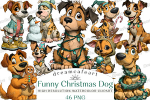 Funny Christmas Dog Clipart, an Illustration by DreamCafeArt