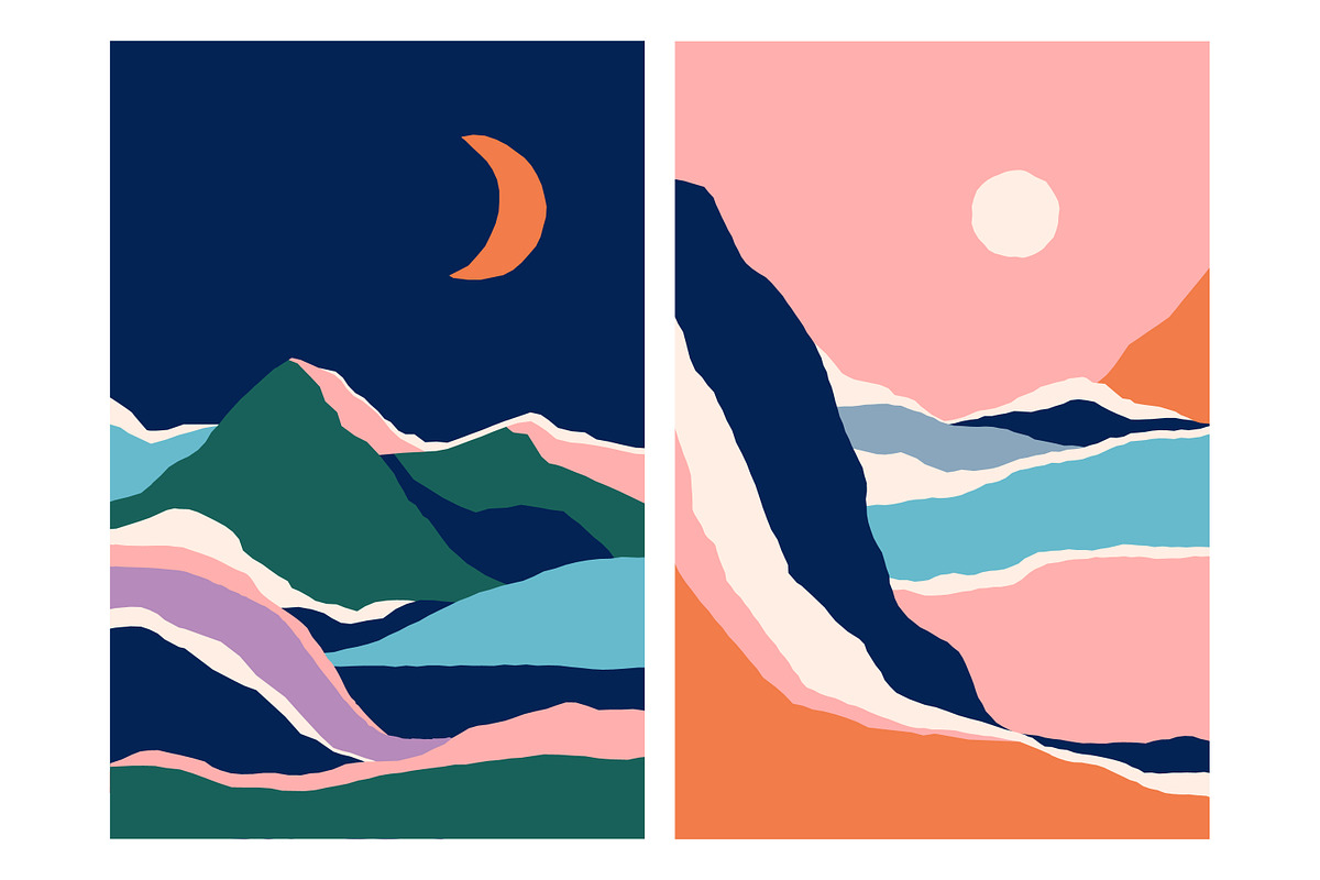 Abstract nature landscapes cards set, a Decorative Illustration by Good Studio (Photo 6 of 34)