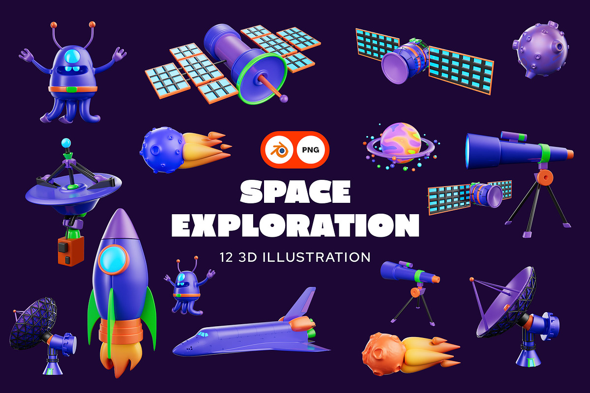 Space Exploration 3D Illustration, an Object 3D Model by iDoodle Studio