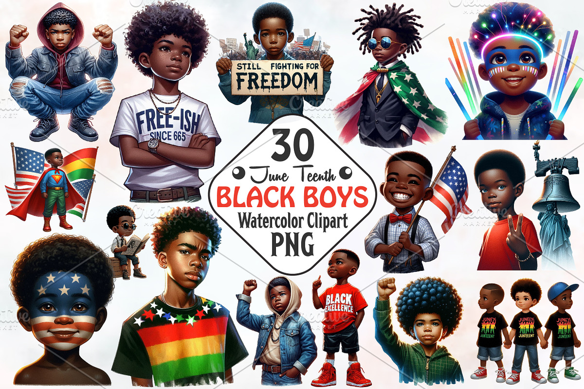 Juneteenth Black Boys PNG Clipart, an Illustration by RobertsArt (Photo 1 of 7)
