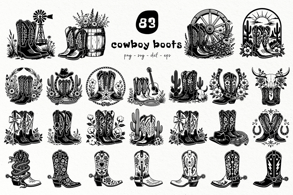 Cowboy Boots Western Graphics, an Object Illustration by DENIDigitalArtSudio (Photo 1 of 5)