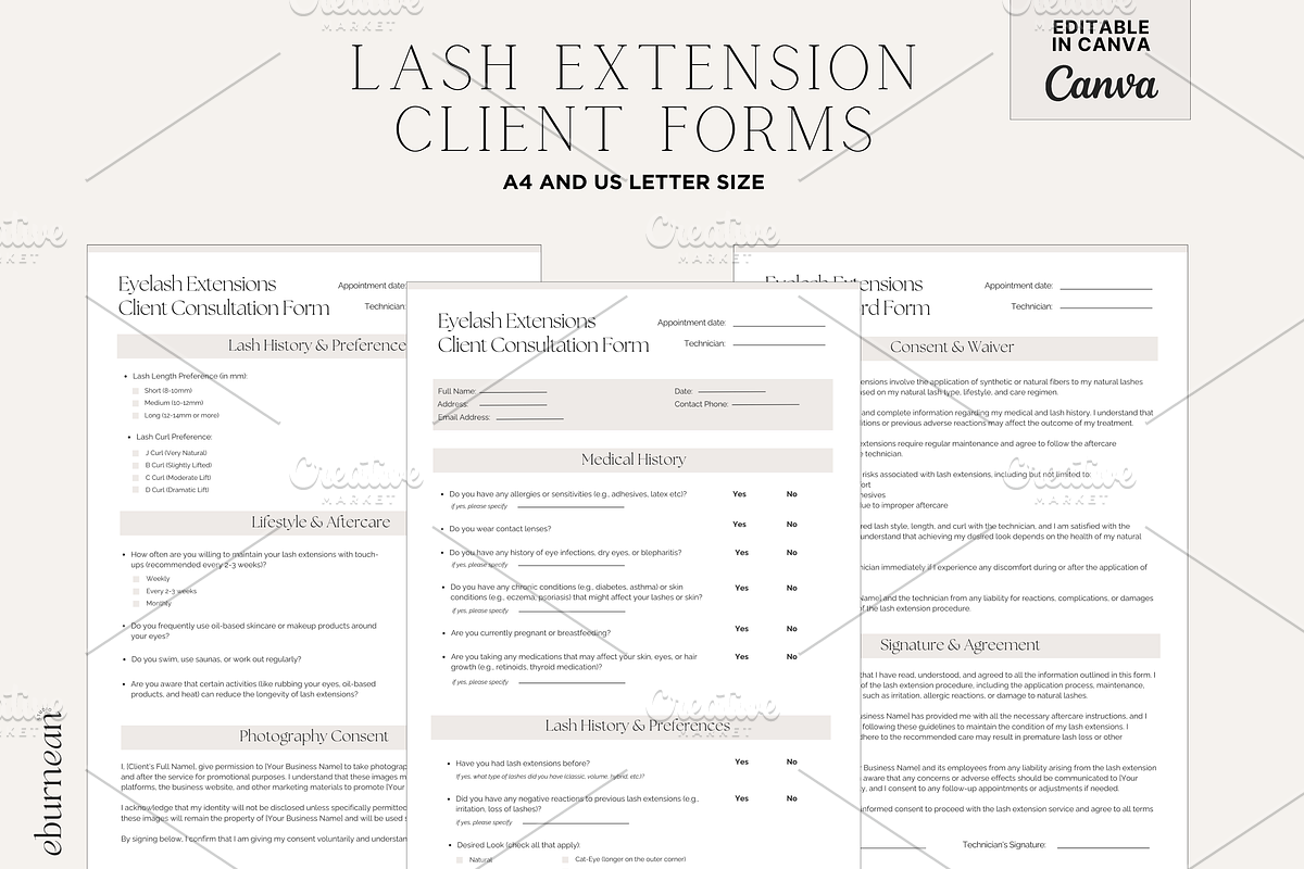 Eyelash Extension Forms Bundle, a Flyer Template by Studio Eburnean (Photo 1 of 6)