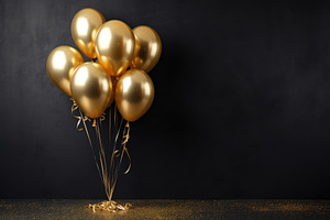 Bunch of golden balloons on black ba, a Photo by Iftikhar Alam