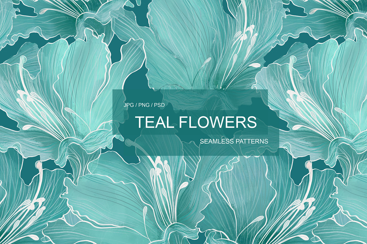 TEAL FLOWERS seamless patterns, a Pattern Graphic by ANAKOTO (Photo 1 of 13)