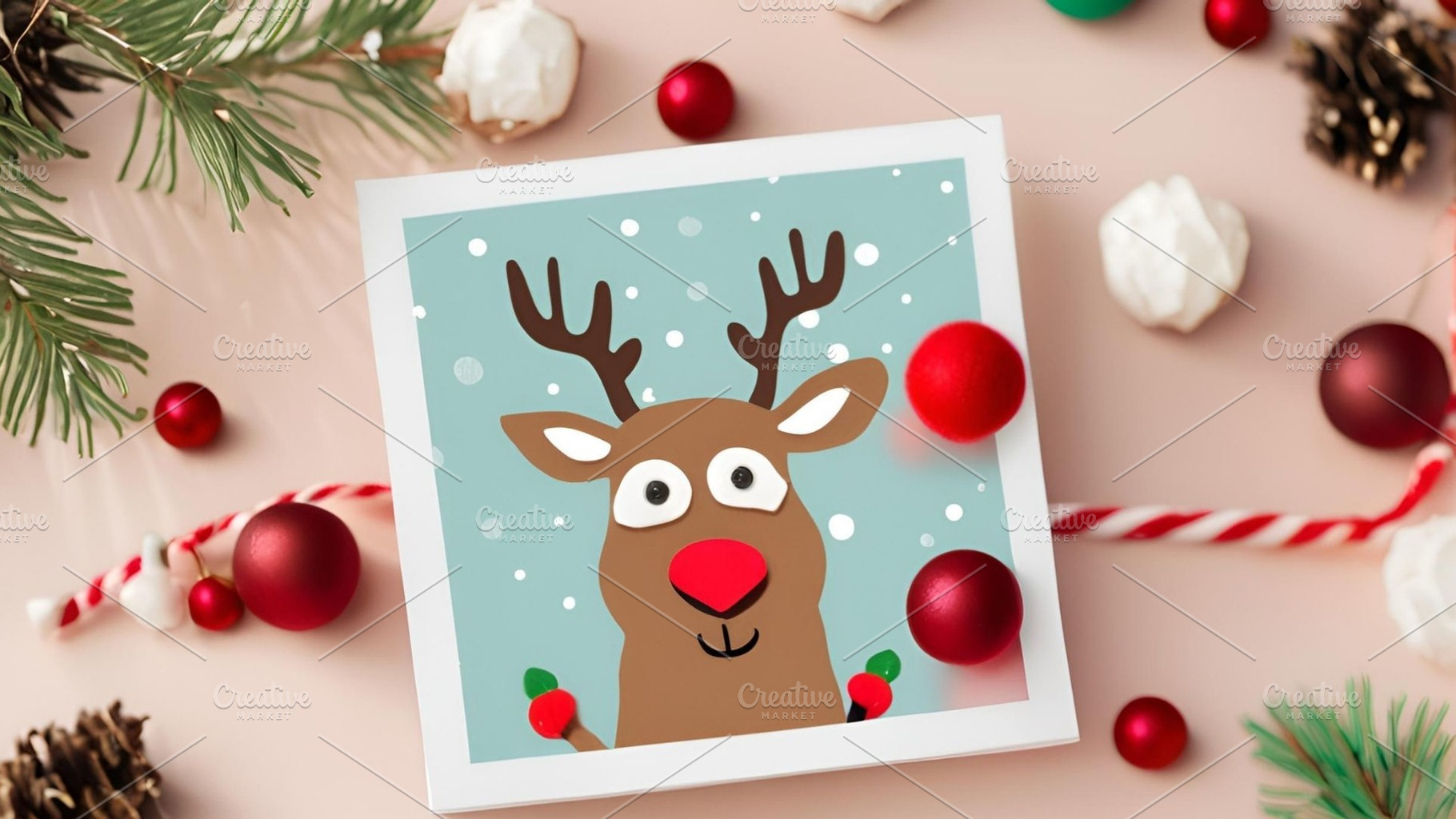 cute deer christmas card decoration, an Animal Photo by ComfortQ