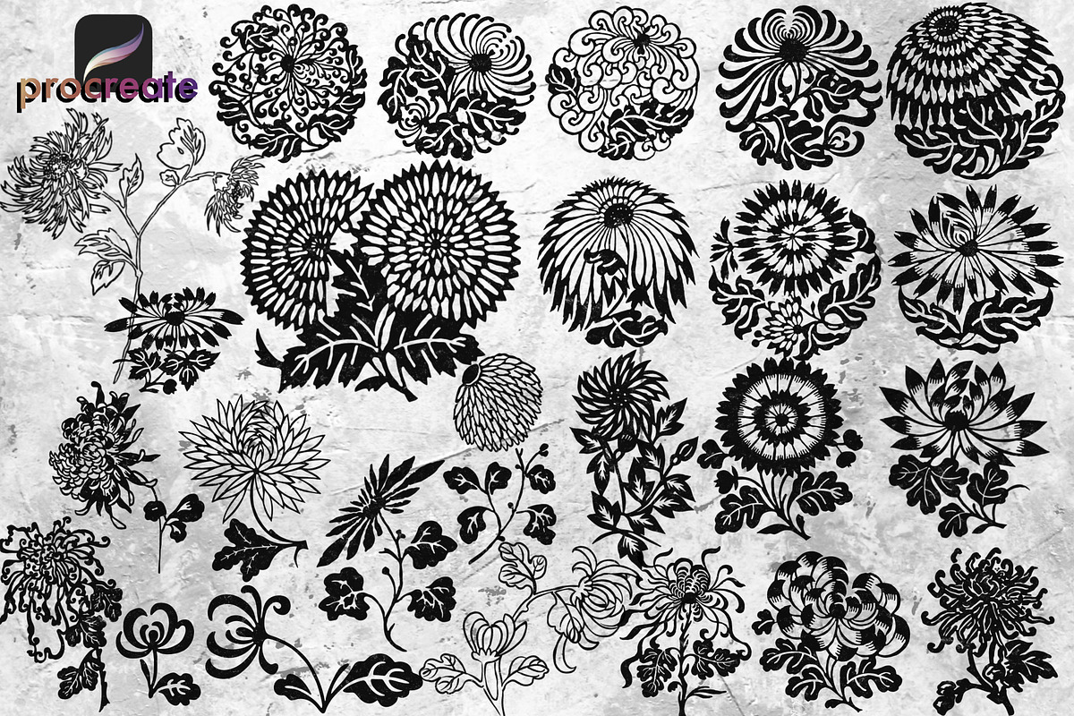 53 Chrysanthemums Stamp Brushes, a Brush Add-On by TheWhiteCatLab (Photo 4 of 4)