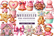 Watercolor Pink Gingerbread Clipart, an Illustration by CreationArt (Thumbnail 1 of 5)