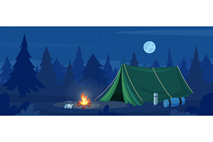 Night camp with tent. Overnight, a Sport Illustration by LadadikArt
