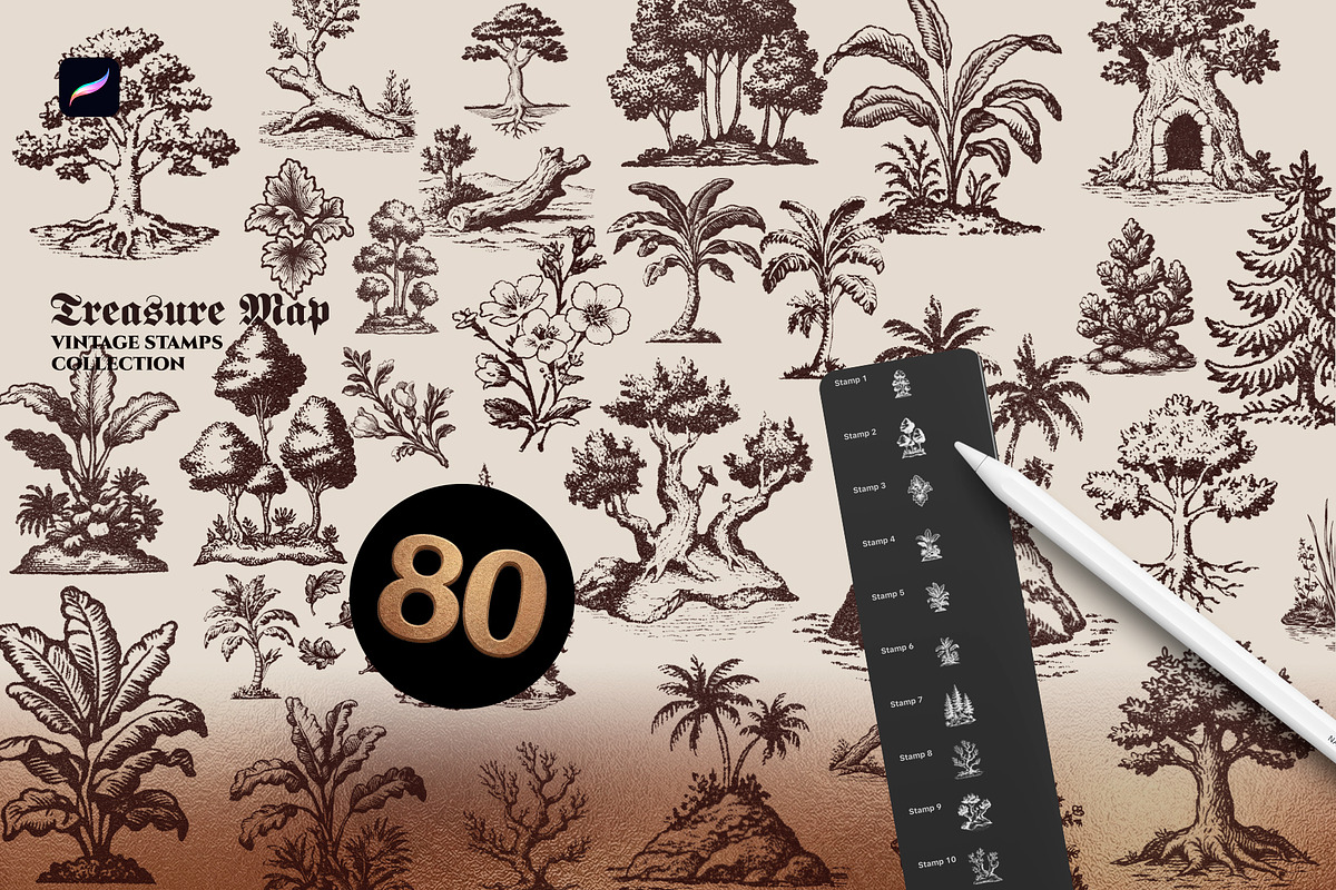 Treasure Map Procreate Brushes, a Shape Add-On by Spasibenko Art (Photo 7 of 13)