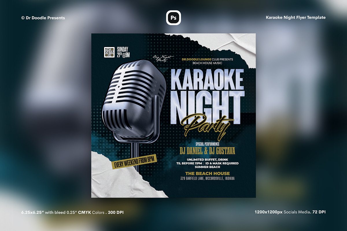 Karaoke Night Flyer & Social Media, a Flyer Template by iDoodle Studio