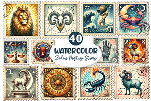 Zodiac Postage Stamp Clipart, an Illustration by Dream Creation