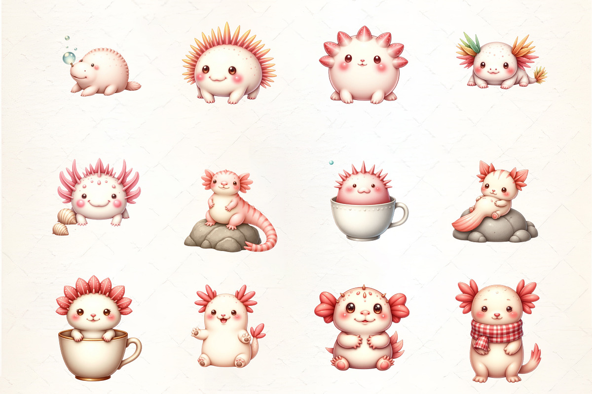 Cute Cartoon Axolotl Clipart, an Illustration by CrexoraLab (Photo 4 of 5)