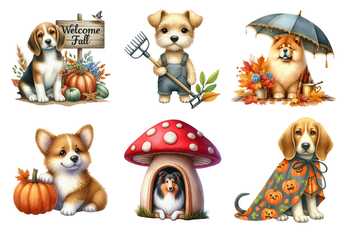 Watercolor Autumn Dog Clipart, an Illustration by Daily.Designs (Photo 3 of 5)