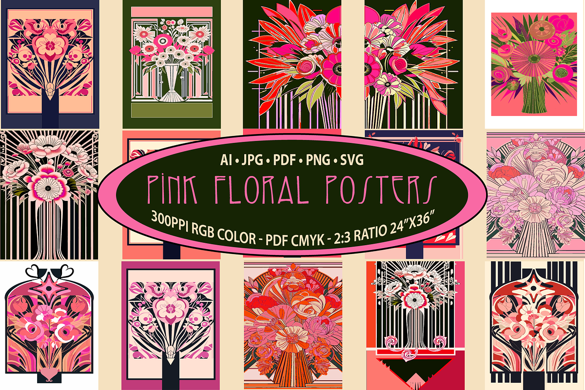 Art Deco Floral Bouquets Posters, a Decorative Illustration by Blynn Pippen (Photo 1 of 10)