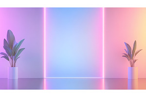 Neon pink and blue minimalist room, an Architecture Photo by Lermont51
