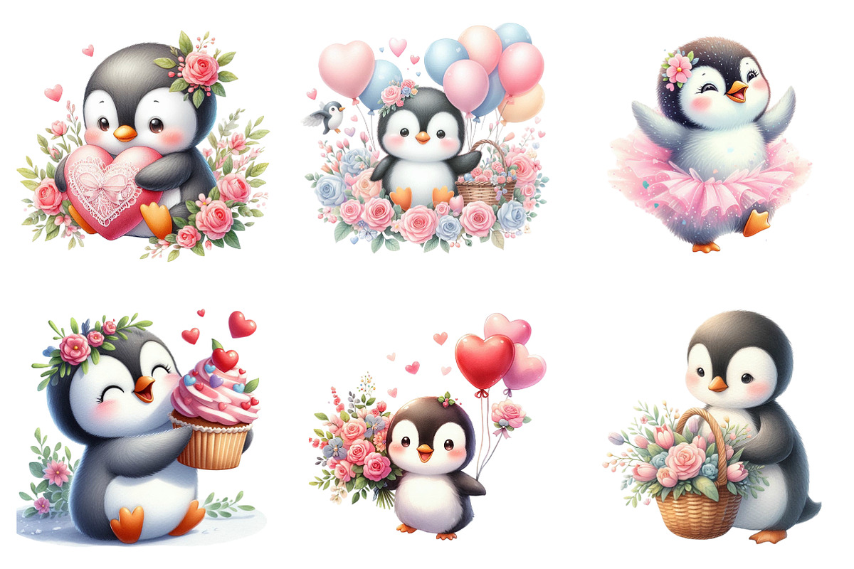 Penguin Valentine's Day Clipart, an Illustration by SinaCreation (Photo 4 of 11)