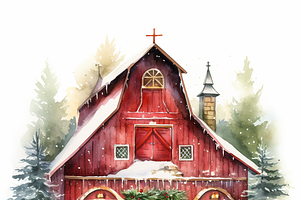 Watercolor Christmas Barn