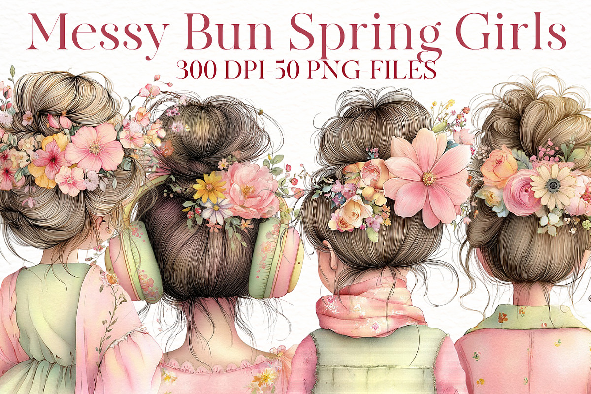 Messy Bun Spring Girls Clipart, an Illustration by Designworld (Photo 1 of 8)