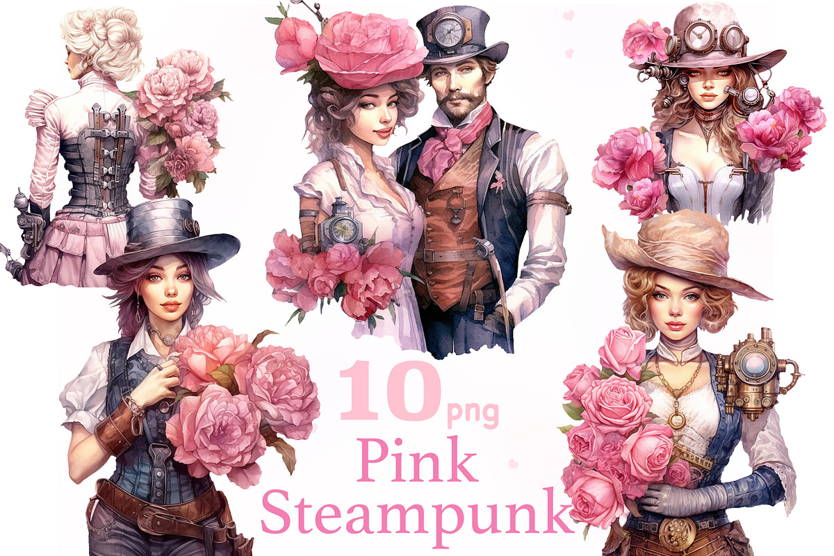 Pink Steampunk Valentine's Day PNG, a Seasonal Illustration by GlamArtZhanna (Photo 1 of 4)