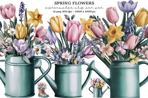 Watercolor spring flowers clipart, an Illustration by SinaCreation