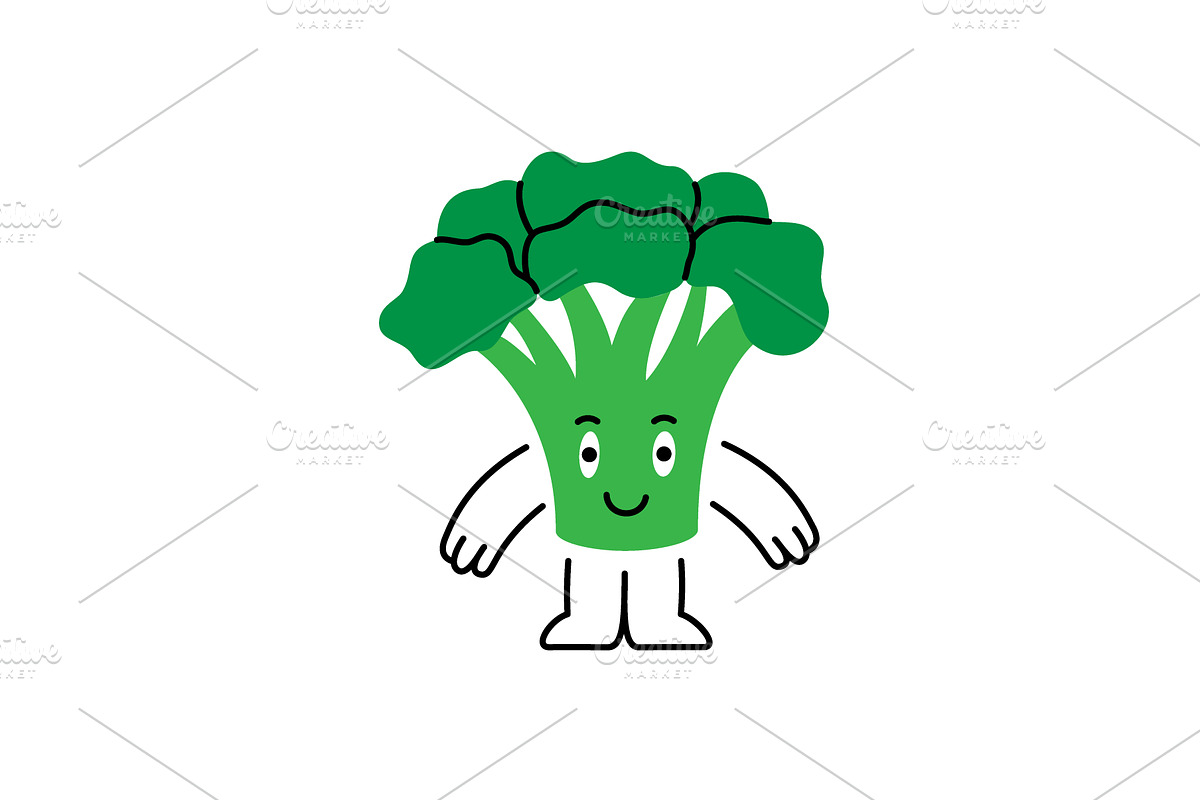 Funny broccoli character standing, a Food Illustration by GraphiShop